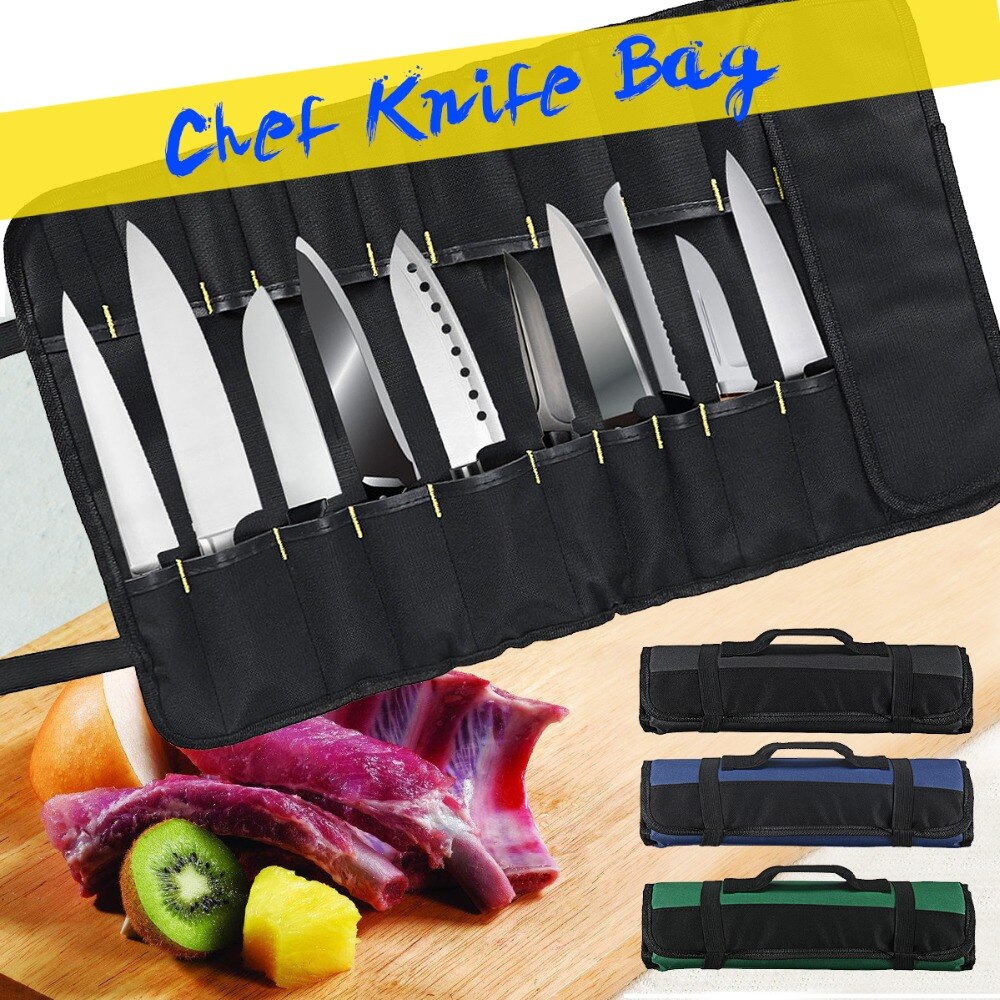 Knife Roll | 4 Color Choice | Chef Knife Bag Roll | Carry Case Bag | Kitchen Cooking | Portable Durable Storage | 22 Pockets | Red Black Blue Green