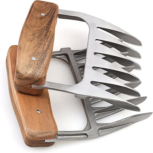 Metal Meat Shredder Claws | 18/8 Stainless Steel Meat Forks with Wooden Handle | Shredding, Pulling, Handing, Lifting & Serving